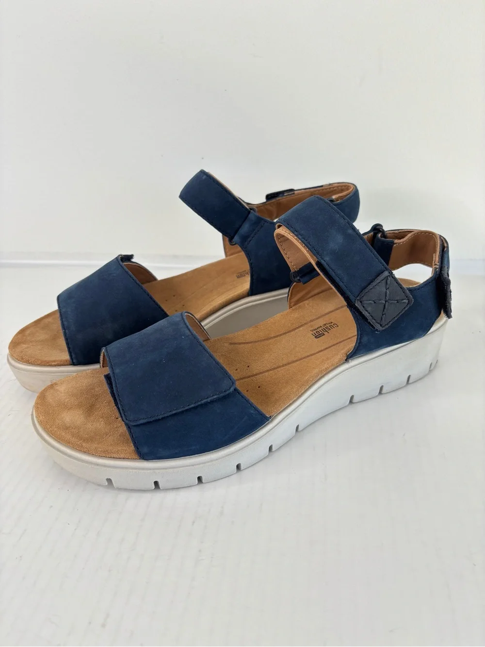 Clarks Un Karely Bay Slingback Comfort Sandals Sz 10 Ankle Strap Adjustable Navy